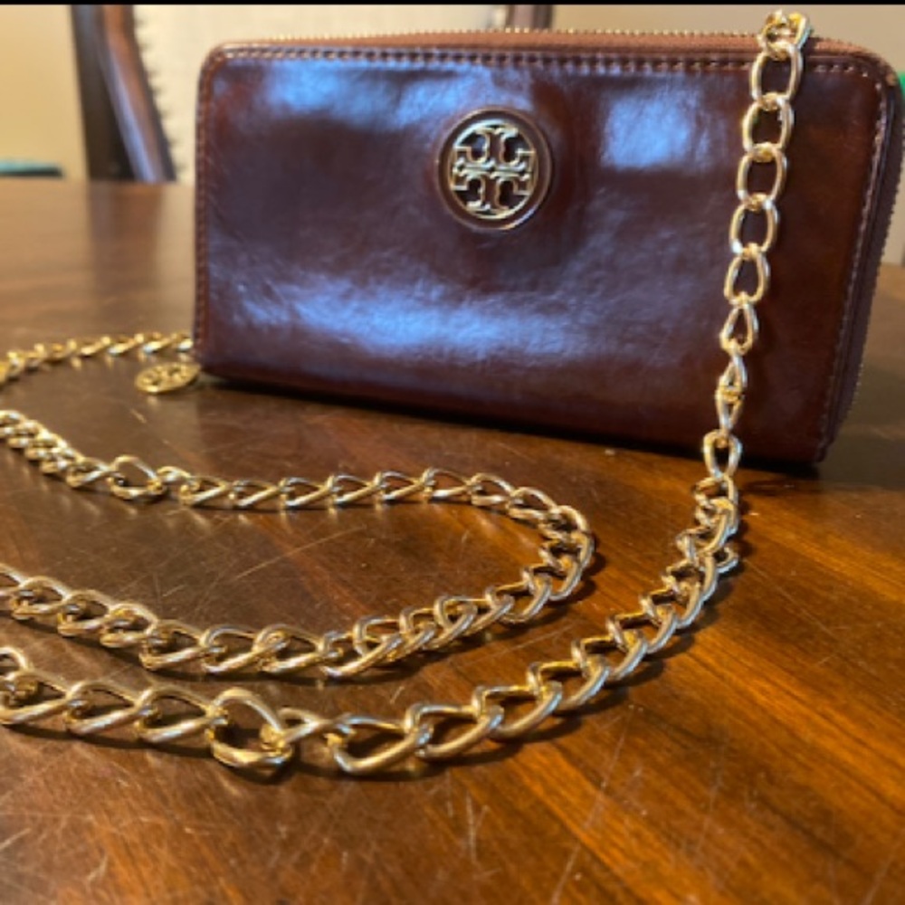 Tory Burch Chestnut Brown Leather Chain Crossbody